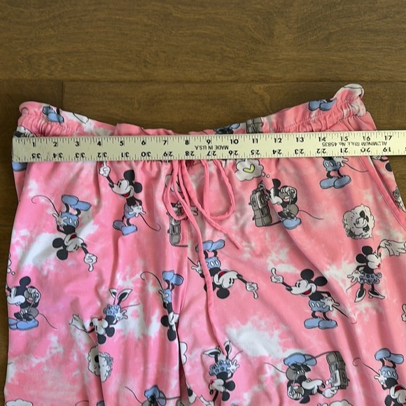 Disney Mickey Mouse Wide Leg Pink Pajama Pants Pockets Drawstring Large - Picture 3 of 6